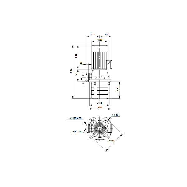 Полупогружной насос Grundfos MTH 12-70/3 A-W-A-AUUV артикул 45942573 – габаритный чертеж