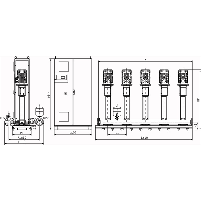 Габаритный чертеж насосной станции Wilo COR-5 HELIX V 1611/CC-EB-R