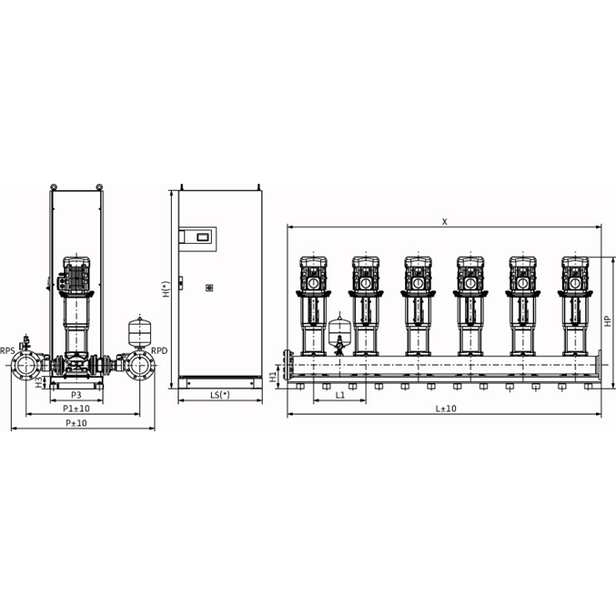 Габаритный чертеж насосной станции Wilo COR-6 HELIX V 3604/2/SKw-EB-R