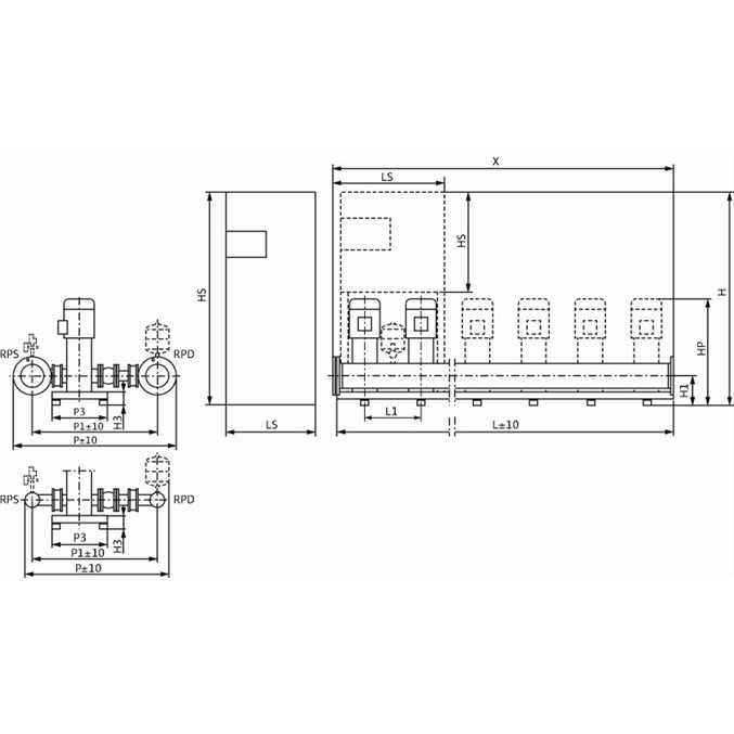 Габаритный чертеж насосной станции Wilo COR-6 HELIX V 412/CC-EB-R