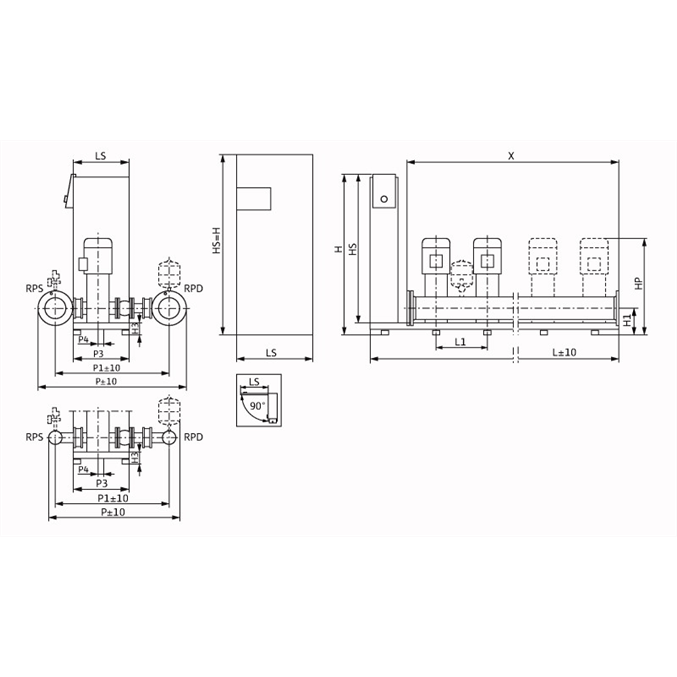 Габаритный чертеж насосной станции Wilo Smart FC 4 HELIX V 2207